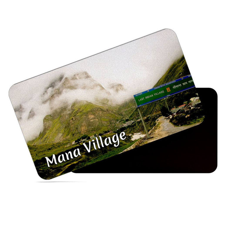 dhcrafts Rectangular Rubber Fridge Magnet / Magnetic Card Multicolor Uttarakhand Mana Village Design Pack of 1 (8.6cm x 5.4cm)